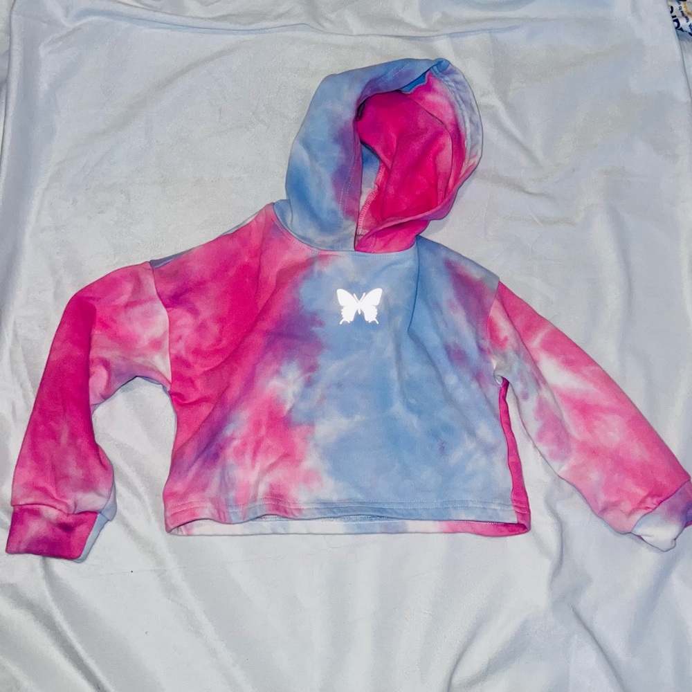SHEIN Tie Dye Long Sleeve Cropped Hooded Butterfly Sweatshirt Girls Size 5/6